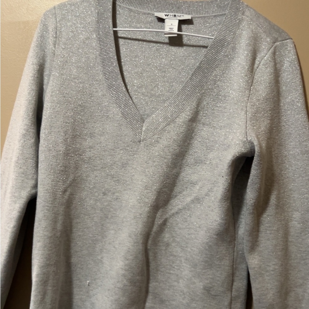 White House Black Market Gray V-Neck Sweater